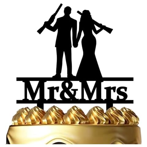 ximoogoooz Heavy Gun Wedding Cake Topper Hunting Wedding Cake Topper Funny Gun Theme Wedding/Anniversary/Bridal Shower Cake Topper Mr and Mrs Wedding Cake Topper Cover