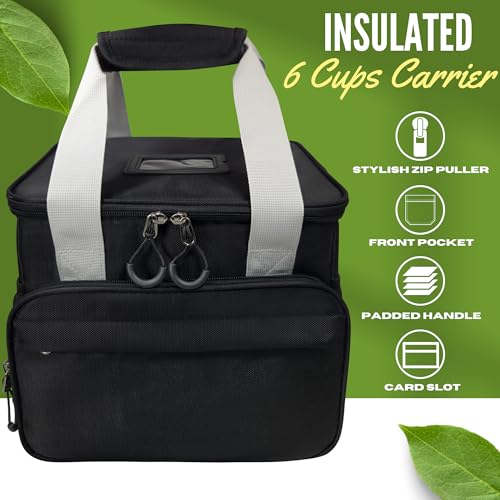 DERABY Reusable Insulated 6 Cups Carrier | Adjustable & Portable 1680D Drink Holder Tote with Handle | Multi-Compartment Caddy for Hot & Cold Beverages | Secure Organizer for Food Delivery & Take Out - Thumbnail 4