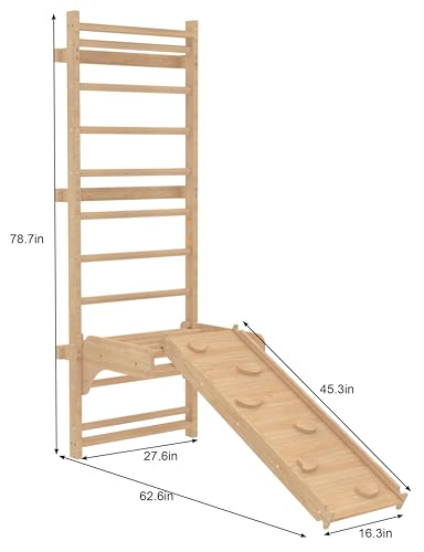Image of Avenlur Betula Swedish Ladder Wall Gym - Indoor Playset with Swing, Rope Ladder, Pull-Up Bar, and Slide - Indoor Gym for Kids and Adults