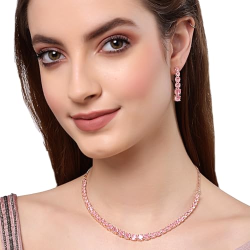Classic Style AD American Diamond Rose Plated Circle Necklace Set