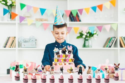 25 Pcs Mops Kuchen Dekorationen Mops Kuchen Topper Cupcake Toppers für Mops Hund Geburtstag Dekorationen Mops Party Dekorationen Geburtstagsparty Zubehör