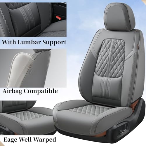 Image of Coverado Seat Covers, Car Front Seat Covers with Backrest, Nappa Leather Car Seat Protectors,Waterproof &Breathable,Anti-Slip Automotive Seat Cushion, Universal Fit for Most Vehicles,2Pcs Gray
