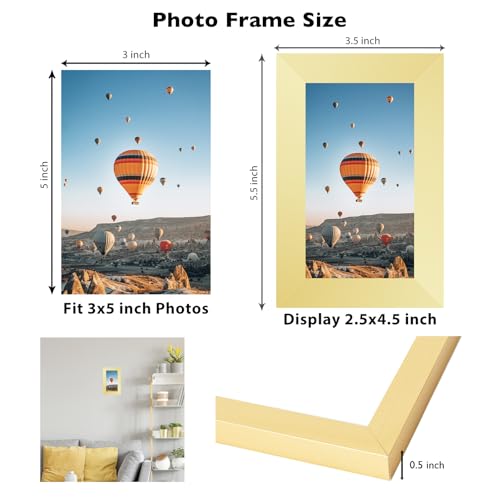 Image of JCJMY 3x5 Picture Frame Gold for Tabletop, 3 x 5 Photo Frame with Shatter Resistant Plexiglass, Sturdy 3 by 5 Poster Frame, Gold
