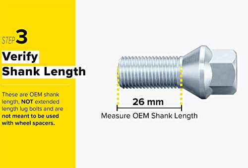 20Pcs Silver 12X1.5 Lug Bolts (26Mm Shank Length, Cone Seat) Oem Length - Compatible With Bmw 128I 135I 318I 320I 325I 328I 335I M3 525I 528I 530I 535I M5 Z3 Z4 E36 E46 E60 E90 E92 E93 #TOP4