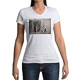 Damen T-Shirt mit V-Ausschnit aus Bio-Baumwolle Banksy Voyeur Kind Street Art Graffiti
