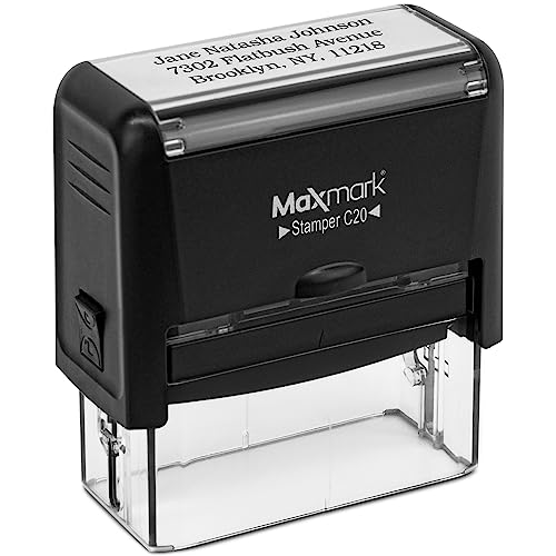 MaxMark Customized Self Inking Stamp - Up to 3 Lines of Text - Small Size - Choose from 15 Ink Colors