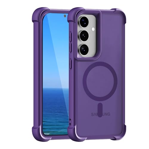 Magnetic Case for Samsung Galaxy S25 Plus/S25+/S24 Plus/S24+ 5G, Support Wireless Charging,Compatible with MagSafe, Translucent Matte Back Shockproof protective 25Plus S25Plus Phone Cover, Purple