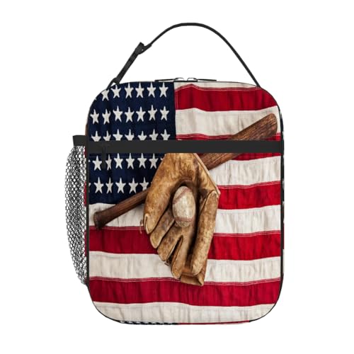 Pardick Vintage Baseball Bat Tote Lunch Box Insulated Lunch Bag Tote Cooler Freezable Meal Prep Bag Waterproof Leakproof Cooler Lunch Container For Picnic Office