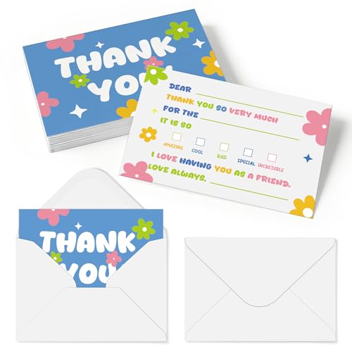 Cartes de remerciement enfants prêtes à remplir avec enveloppes pour anniversaire
