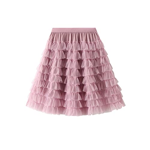 Mini jupe en tulle rose à taille haute élastique et volume vaporeux