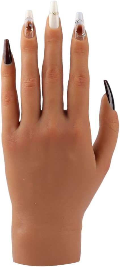 アクリルネイル用シリコン練習手、フェイクネイルを練習するためのフェイクハンドネイル練習とネイルアートのためのマネキンハンド