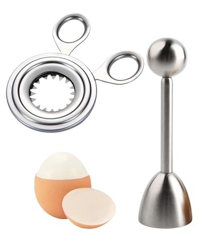 Fonyiunce 2 Pièces Ouvre-œufs En Acier Inoxydable 3.6cm, Outil de Cuisine Élégant Ouvre-Œuf à Mécanisme Vibrant Outil de Cuisine Élégant pour Ouvrir Œufs durs et à la Coque, Facile à Utiliser