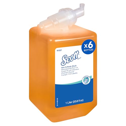 Image of Scott Luxury Foaming Hair and Body Wash (91557), Citrus Scent Shampoo, Yellow / Clear, 1.0 L Bottles, 6 Bottles / Case