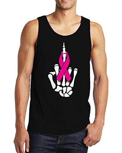 SpiritForged Apparel Skeleton Middle Finger Pink Ribbon Men's Tank Top, Black XL