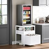 Herture Mini Fridge Stand with 3 Storage, Mini Fridge Cabinet, Beverage Fridge Table, Heavy Duty 21.3' L* 22.7' W Tabletop, for Dorm, Apartment,Office, Bedroom White HB01BXW