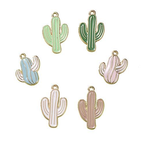 CHGCRAFT 12pcs Set Mixed Color Cactus Pendants with Light Gold Enamel Cactus Charms Alloy Cactus Theme Pendants for Women Necklace Bracelets Jewelry Making DIY Crafts
