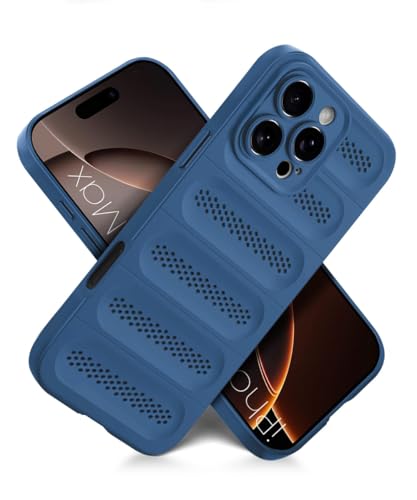 Image of WOW IMAGINE Ultimate Silicone Back Cover Case for iPhone 16 Pro Max | Heat Dissipation Thin Soft TPU | 360 Camera Protection | Breathable Cooling Holes - Deep Blue