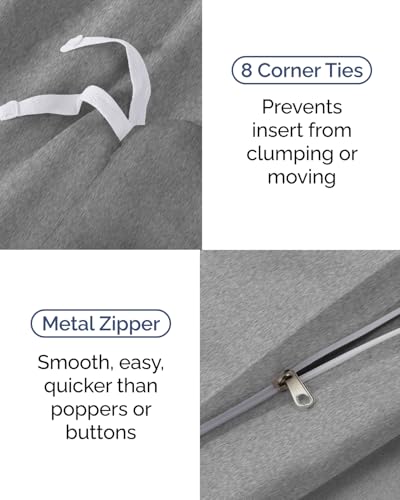 Image of Duvet Cover Twin /Twin XL - 2 Piece Set with Zipper Closure - Heathered Grey | Extra Soft Twin /Twin XL Duvet Cover 68 inch x 90 inch with 1 Pillow Sham, Hotel Luxury w / Zipper Closures & Ties, Comfy & Breathable
