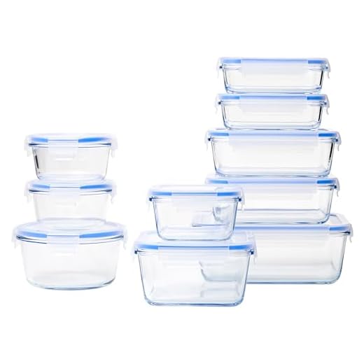 Amazon Basics - Recipientes de cristal para alimentos, con cierre 20 piezas (10 envases + 10 tapas), sin BPA