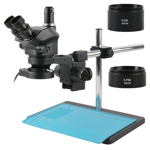 Microscope 7X-50X 3.5X-100X Industry Simul-Focal Trinocular Stereo Microscope Soldering Repair Big Size Metal Adjustable Multi Angle Stand(with 0.5X 0.75x)
