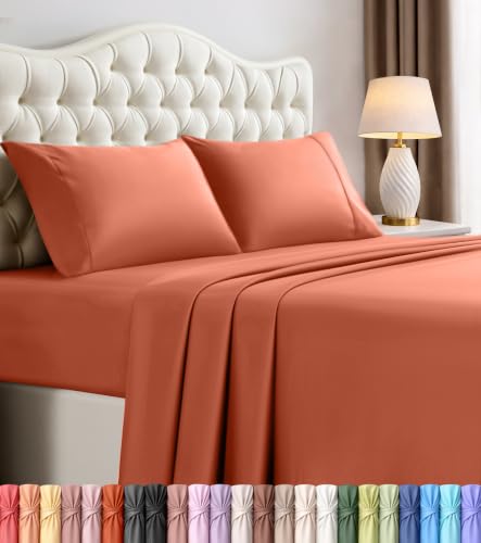 Image of Utopia Bedding Full Sheet Set - 4 Piece Bed Sheets for Cal King Size Bed, Soft and Breathable Microfiber, Includes 1 Fitted Sheet, 1 Flat Sheet and 2 Pillowcases (Orange)