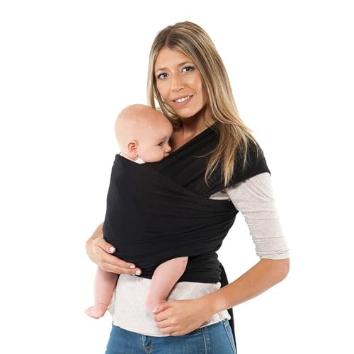 Fular Portabebés Elástico, Portador de Bebé, Wrap - Fular portabebés, Pañuelo de algodón, recién nacidos y bebés hasta 15 kg, Unisex, Fular Portabebés fácil de usar (negro)