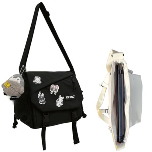 Aesthetic Crossbody Laptop Bag 15.6" with Pins & Ornaments