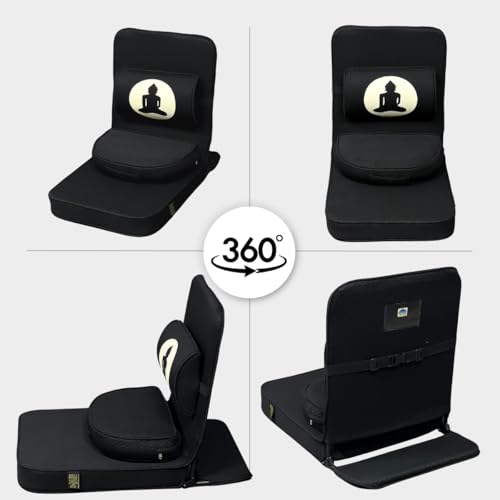 Image of Friends Of Meditation 4-in-1 Folding Buddha Chair - Ergonomic Yoga Seat with Half-Moon Zafu, Detachable Lumbar Support & Carry Case - Black