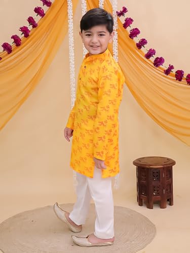 Image of AJ DEZINES Boys Cotton Full Sleeve Letter Printed Kurta Pajama Set for Kids - Ethnic wear | Special Occasion & Traditional Outfit |Boys Kurta Set - Regular Fit