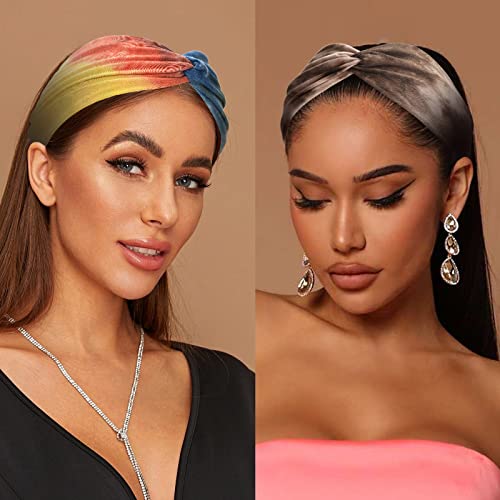 Carede Extra Wide Headbands For Women,Boho Headband Non Slip Tie Dye Head Wraps Thick Turban Head Band Twisted Criss Cross Bandana Headbands,Pack Of 6 #TOP5