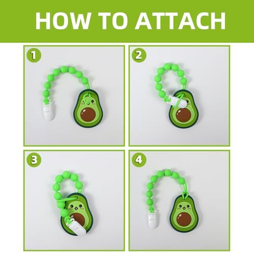 Image of Baby Food Grade Silicone Teether Toy with Pacifier Clip Holder,Teething Toys Gift Set for 3 Months+ Boys and Girls,Freezer Safe,BPA Free. (Avocado)