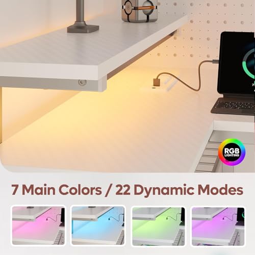 Bestier-Gaming-Desk-with-Power-Outlets-42-L-Shaped-Gaming-Desk-with-LED-Lights-Desk-with-Reversible-Storage-Shelves-Hooks-for-Small-Spaces-Bedrooms-Offices-Carbon-Fiber-White
