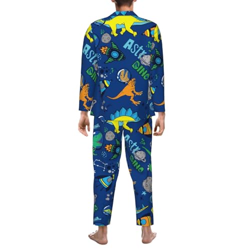 Dinosaur In Space For Men'S Pajamas Sets Sleepwear Long-Sleeve Top & Bottom 2 Piece Sleepwear4