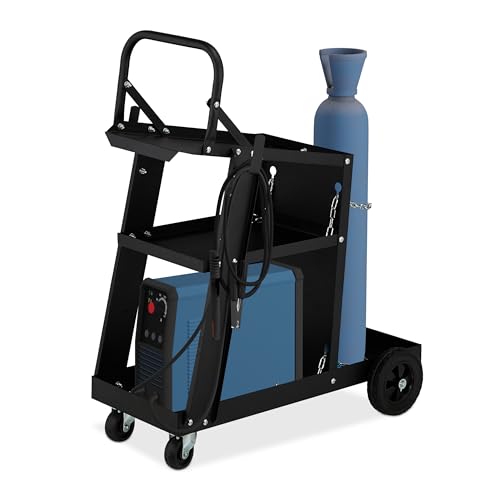 Relaxdays Chariot Soudure, 3 Niveaux, Emplacement pour Bouteille de gaz, supporte jusqu'à 90 kg, HLP 88x40x71 cm, Noir