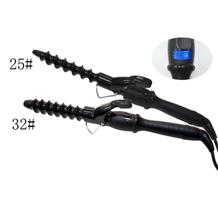 Image of Spiral Curling Iron 1 inch Hair Curler, Spiral Curling Wand Tongs for Long /Medium Hair, LCD Display Hair Curler, Ceramic Beach Wave Curling Iron Dual Voltage