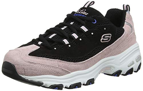 Skechers D'Lites-Moon View, Zapatillas Mujer, Negro (BKPK Black & Pink Leather/Black Mesh/Blue Trim), 39 EU