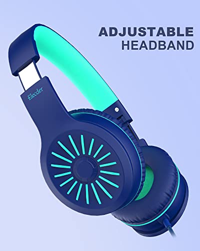 Elecder I45 Wired Headphones With Mic & I39 Kids Headphones- Foldable Adjustable 3.5Mm Jack On Ear Headphones For School Kids Smartphone Computer Kindle Tablet Children Girls Boys Teens Blue&Mint/Gray #TOP3