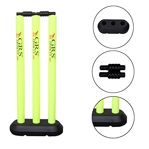 GRS ® Junior Zone Hard Plastic Cricket Wickets Set for Kids for Age Group 3 to 10 Year (3 Piece Wickets, 2 Bails, Base, 24\'\' Wickets Length, Floro)