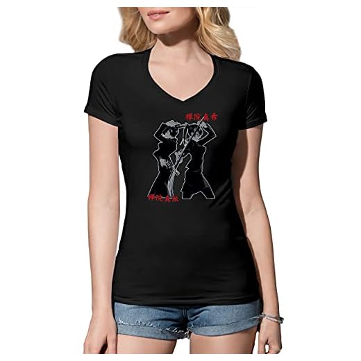 Maki Zenin and Mai Zenin Jujutsu Kaisen Anime Manga Art Svart Skjorta För Damer V-Neck Size L