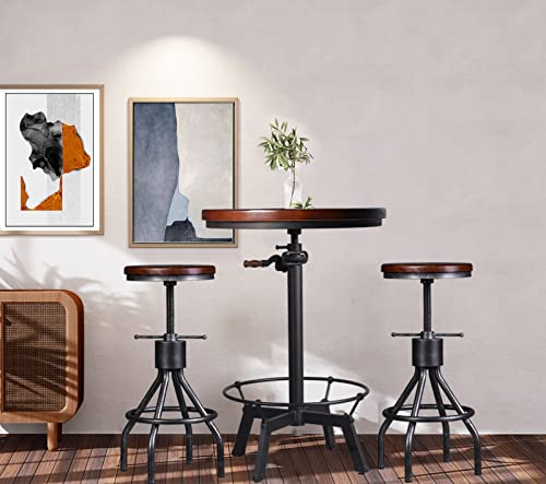 Lokkhan Set 2 Industrial Bar Stool-Vintage Adjustable Round Wood Metal Swivel Stools-23-30 Inch Tall Counter Bar Height Farmhouse Kitchen Stools (Walnut Color) #TOP1