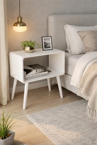 Image of Brown Art Shoppee Bookcase Nightstand Side End Table Bedroom: Bed Side Coffee Table Living Room Bedside Small Spaces Magazine Stand with Storage Engineered Wood Modern Furniture (Full White)
