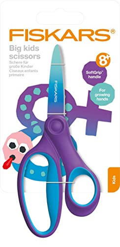 Fiskars Kinderschere, Schere für große Kinder im Alter von 8 - 11 Jahren, Rechtshändig, SoftGrip, Länge: 15 cm, Ombré-Optik, Violett, 1067852