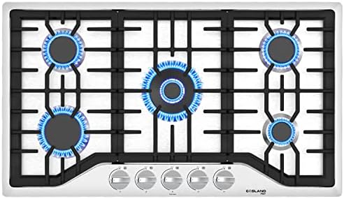 36 Inch Gas Cooktop, GASLAND Chef Built-in Gas Stovetop, Cord Plug, 5 Italy Sabaf Burner, 41,300 BTU NG/LPG Convertible, Auto Electric Ignition, Thermocouple Protection