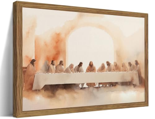 Wood Framed Jesus Last Supper Canvas Wall Art, Leonardo da Vinci Pictures Canvas Print Posters Wall Decor, Christian Wall Art Home Decor for Living Room Dining Room Decor 36x24 inch