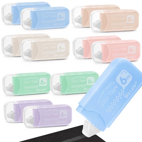 EOPUOZS 12Pcs Colla a Nastro, 6mmx6m Colla Roller Biadesivo, Nastro Biadesivo, Autoadesivo, per Scrapbooking, Diario, Foto, Fotoalbum