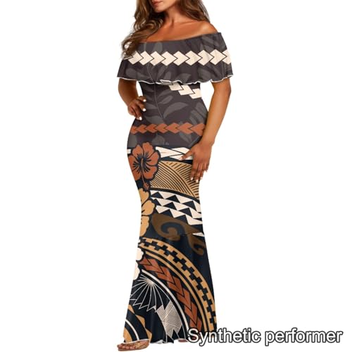 Image of Polynesian Dresses for Women Off Shoulder Maxi Dress Puletasi Samoan Dresses S-7XL