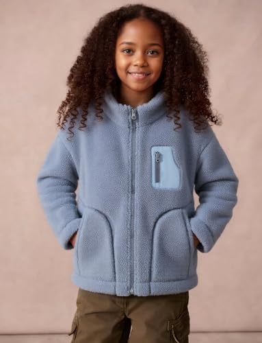 Happy Cherry Boys Girls Winter Warm Zip Up Jacket Soft Sherpa Fleece Coat Lightweight Stand Collar Outerwear 6-13 Years3