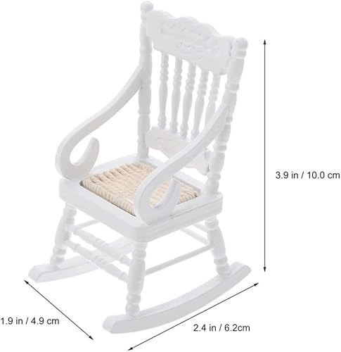 Miniatura 7 de TOYANDONA 2 sillas de madera para casa de muñecas, modelo de casa de muñecas de Navidad 1:12, mini casa de muñecas mecedora de madera para casa de