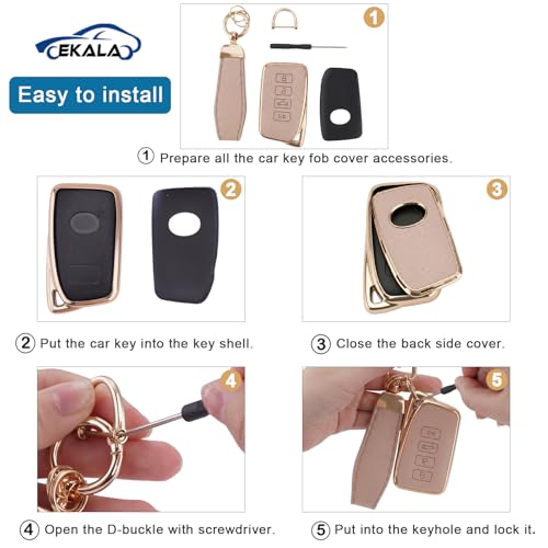 for Lexus Key Fob Cover with Leather Keychain 2 3 4 Buttons Soft Key Case — view 4