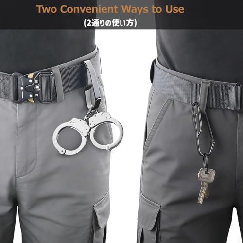 Azarxis Duty Belt Key Holder Double Side Tactical Quick Release Belt Clip with Stealth Stainless Steel Detachable Key Rings for Police Law Enforcement Fire Agencies and Security (Black - Single Side)
